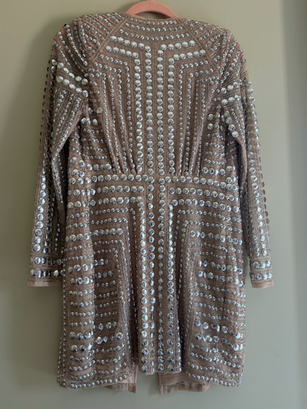 ASOS Blush Embellished V-Neck Long Sleeve Mini Dress - Picture 3 of 8